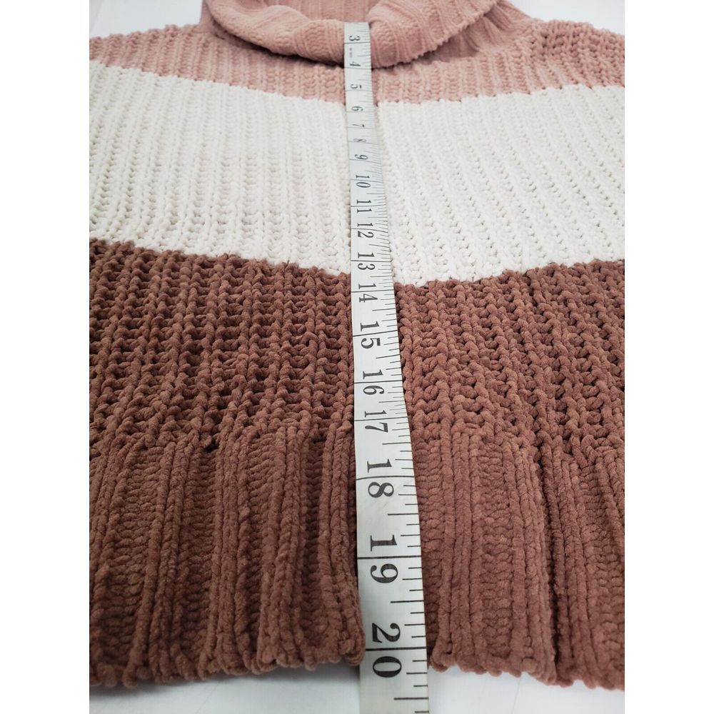 POL High Up in the Sky Knit Sweater Color Block Ivory Pink Brown Size Medium - Picture 10 of 11